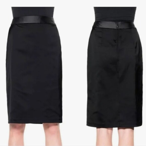 Tadashi Shoji Dresses & Skirts - Vintage Tadashi Shoji Skirt 10 Shiny Satin Black Pencil Knee Length Stretch